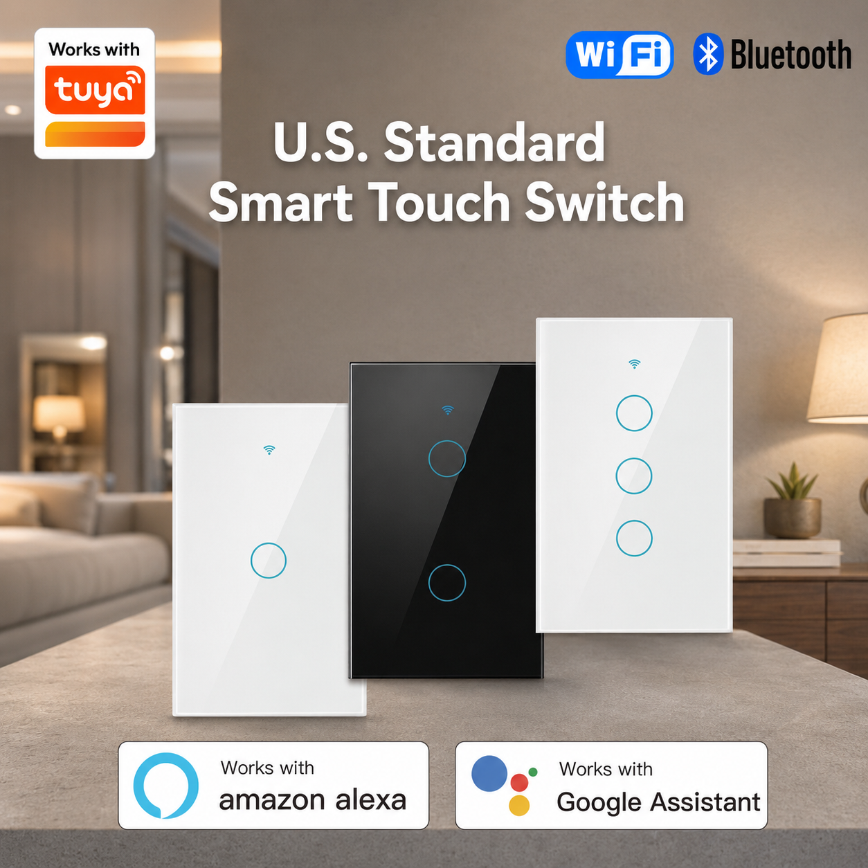 Smart Home Voice Control - Interrupteur tactile Tuya aux normes américaines,