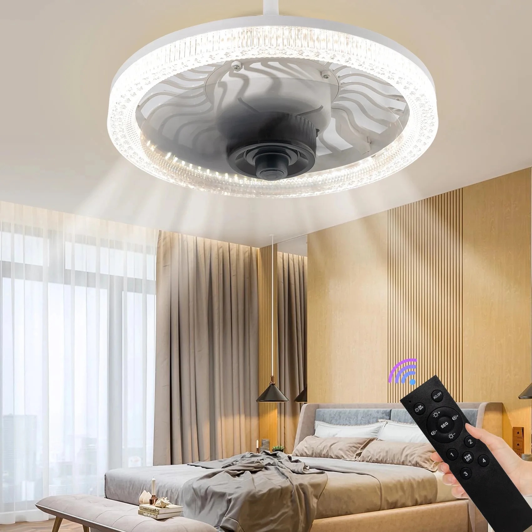 Smart Home Living Room - Lampe de ventilateur de plafond LED
