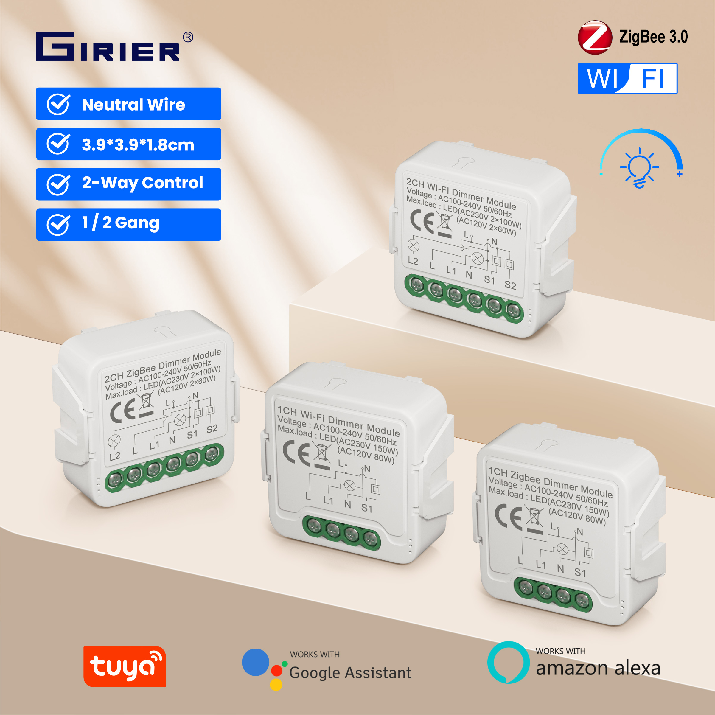 Smart Home Zigbee 3.0 - GIRIER-Tuya Smart WiFi Dimmer Switch, Zigequation