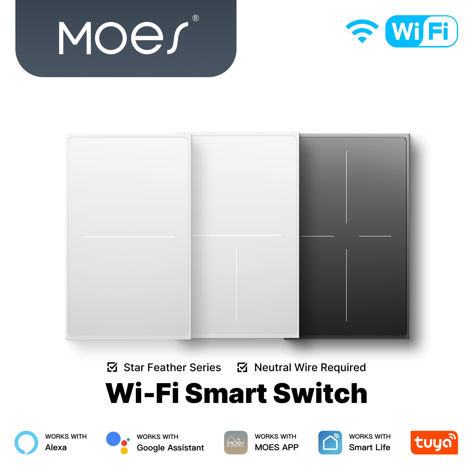 Smart Home Voice Control - Interrupteur intelligent WiFi MOES Star Feather,