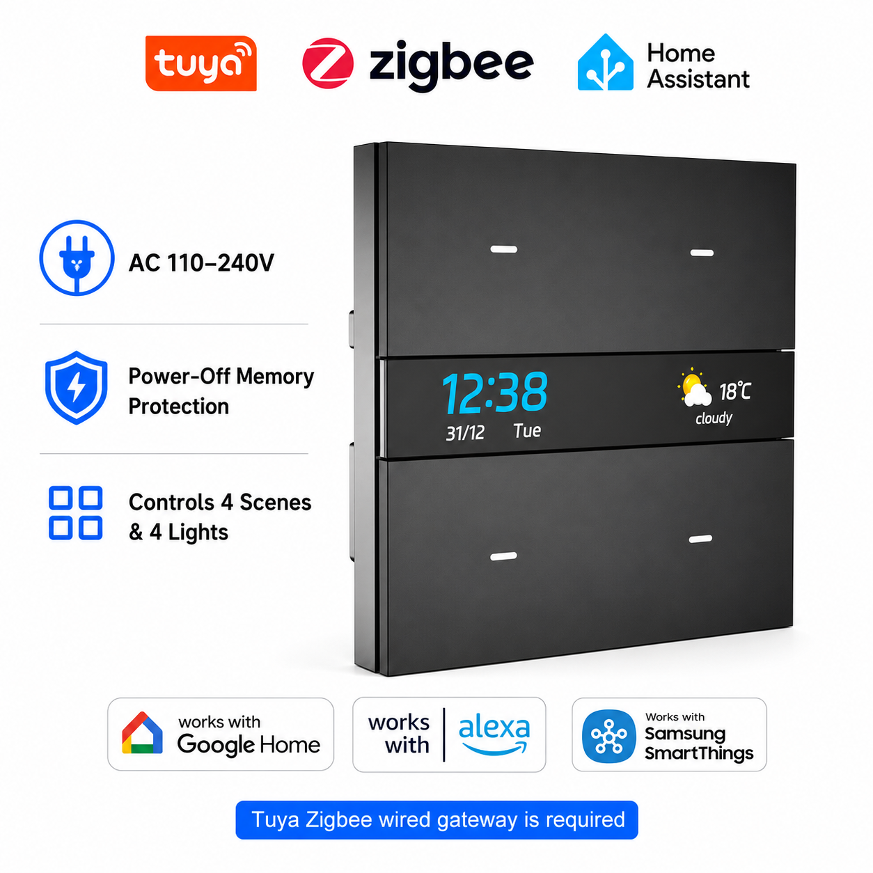 Smart Home Voice Control - Panneau d'interrupteurs intelligents M8 Pro Zigbee