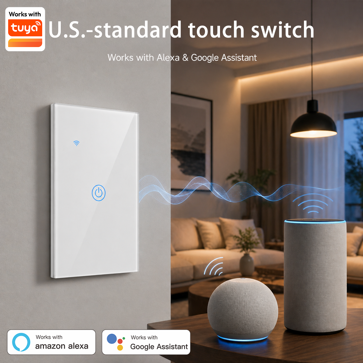 Smart Home Voice Control - Interrupteur tactile Wi-Fi Bluetooth sans fil