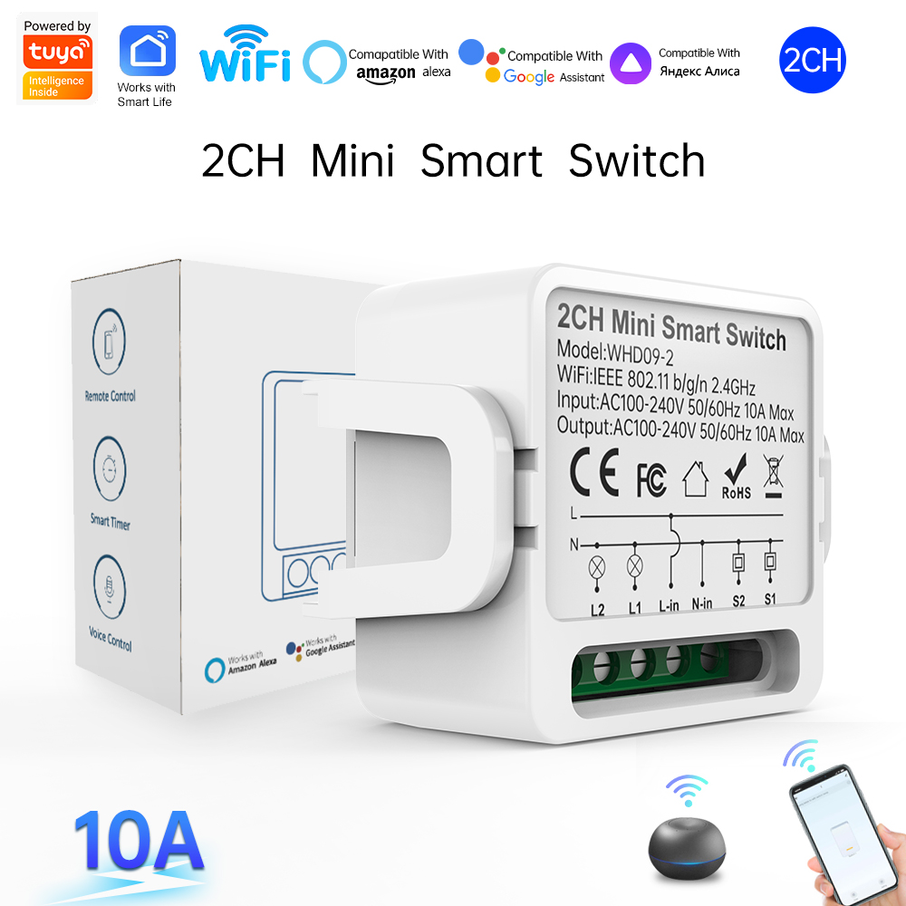 Smart Home Voice Control - Interrupteur intelligent Tuya 2 voies, 2