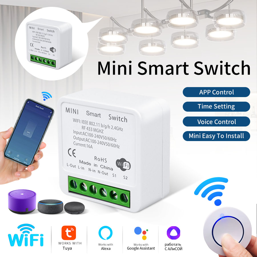 Smart Home Voice Control - Interrupteur intelligent WiFi Tuya RF433Mhz 16A/20A,