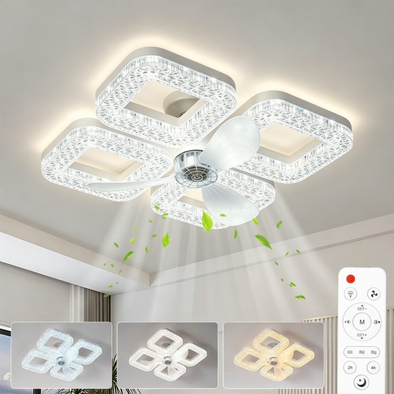 Smart Home Living Room - Ventilateur de plafond LED intelligent 48W,