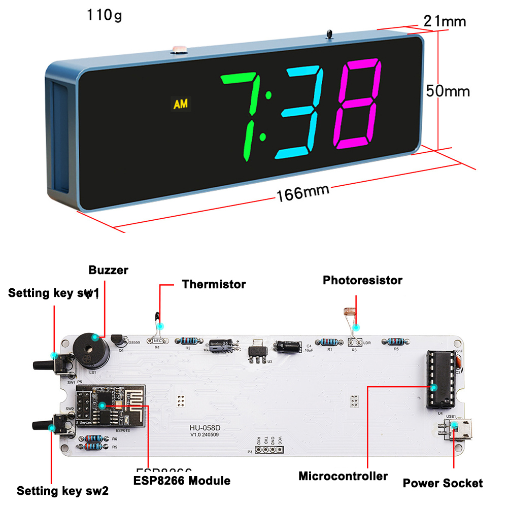 Kit d'horloge WiFi coloré, hor - Smart Home Esp8266 avis et prix